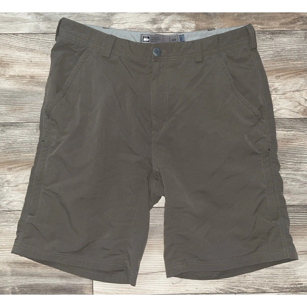REI‎ UPF 50+ Shorts Men's 34 Brown 100% Nylon Zipped Pockets Outdoor Hiking